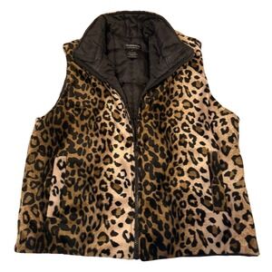 Barrage Authentic Leopard Print Faux Fur Puffer Vest Womens Medium Indie Sleaze